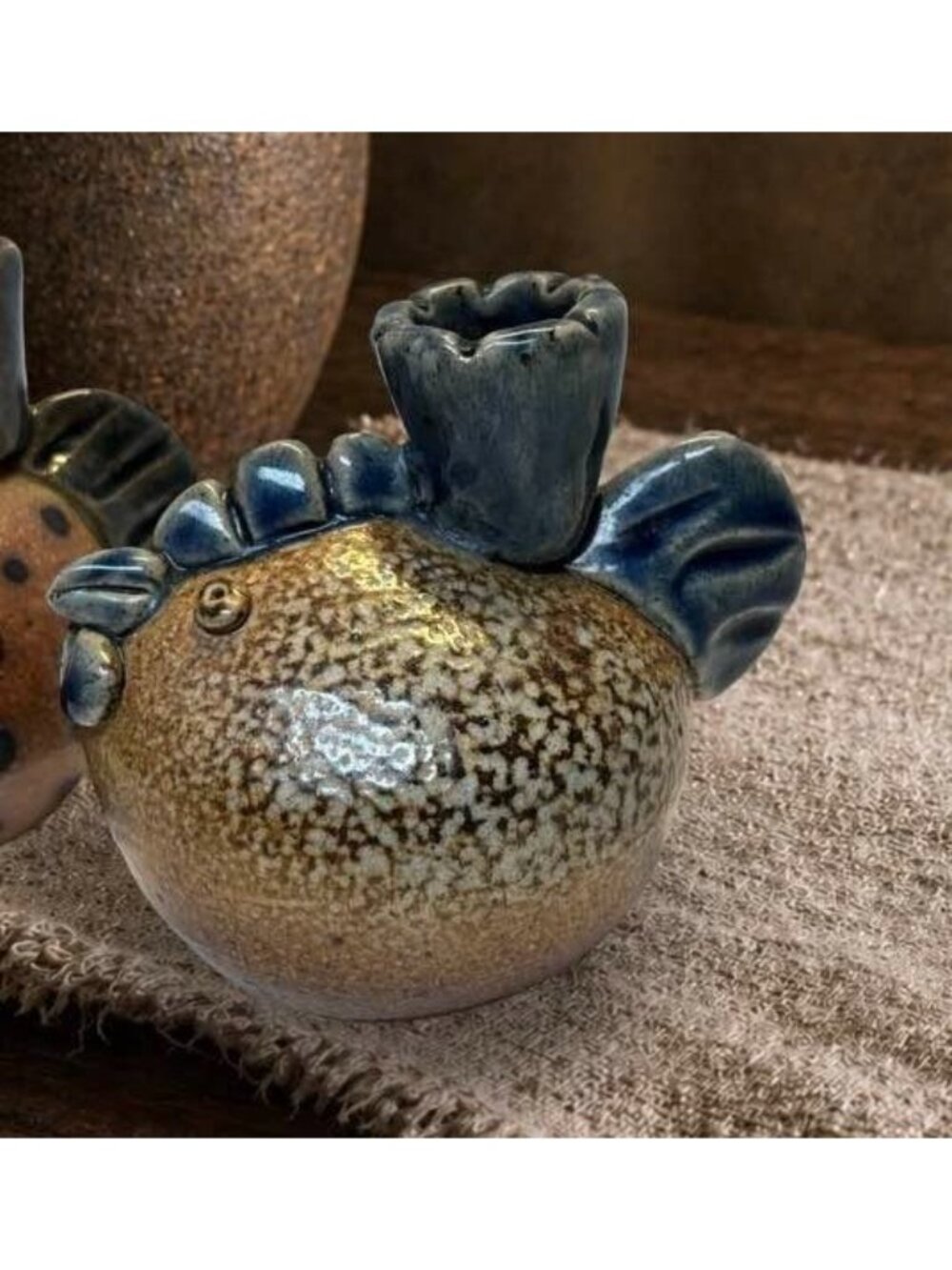 Pair of Studio Pottery Chicken Candle Holders | Handcrafted Stoneware Hen - Picture 11 of 11
